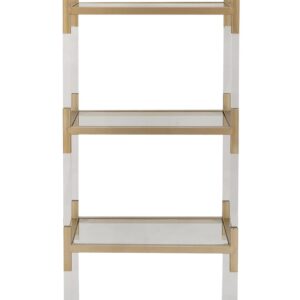 Deco 79 Metal Minimalistic 5 Tier Shelving Unit with Clear Glass Shelves and Acrylic Legs, 22" x 15" x 69", Gold