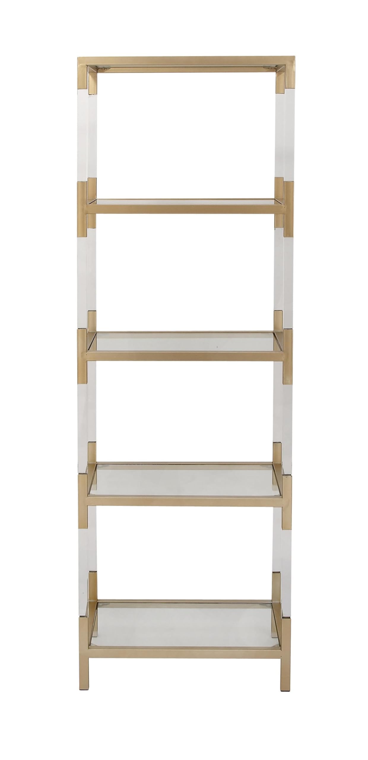 Deco 79 Metal Minimalistic 5 Tier Shelving Unit with Clear Glass Shelves and Acrylic Legs, 22" x 15" x 69", Gold