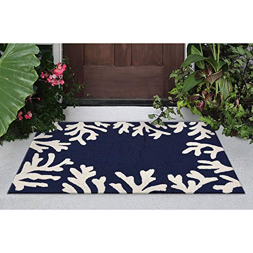 Liora Manne CAPRI Indoor/Outdoor Handmade Synthetic Blend Durable Area Rug - Traditional Border Coastal Beach Accent (Coral Border Navy) (2' x 3')