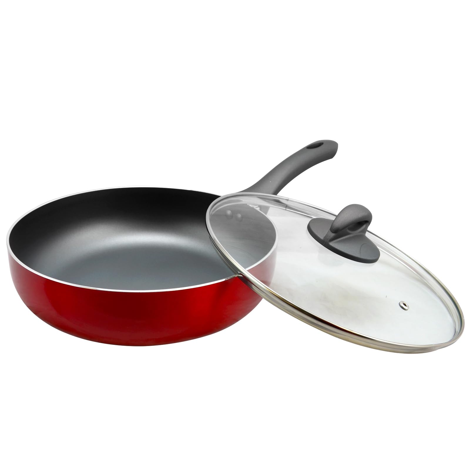 Oster Herscher Non-Stick Aluminum Saute Lid, Tanslucent, 3.5 QT Sauce Pan, Translucent Red