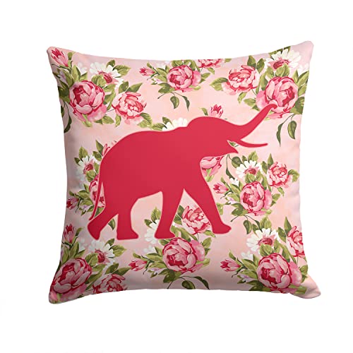 Caroline's Treasures BB1011-RS-PK-PW1414 Elephant Shabby Chic Pink Roses Fabric Decorative Pillow, Pink Machine Washable, Indoor Outdoor Decorative Pillow for Couch, Bed or Patio, 14Hx14W