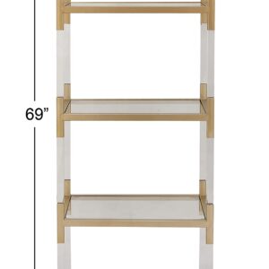 Deco 79 Metal Minimalistic 5 Tier Shelving Unit with Clear Glass Shelves and Acrylic Legs, 22" x 15" x 69", Gold