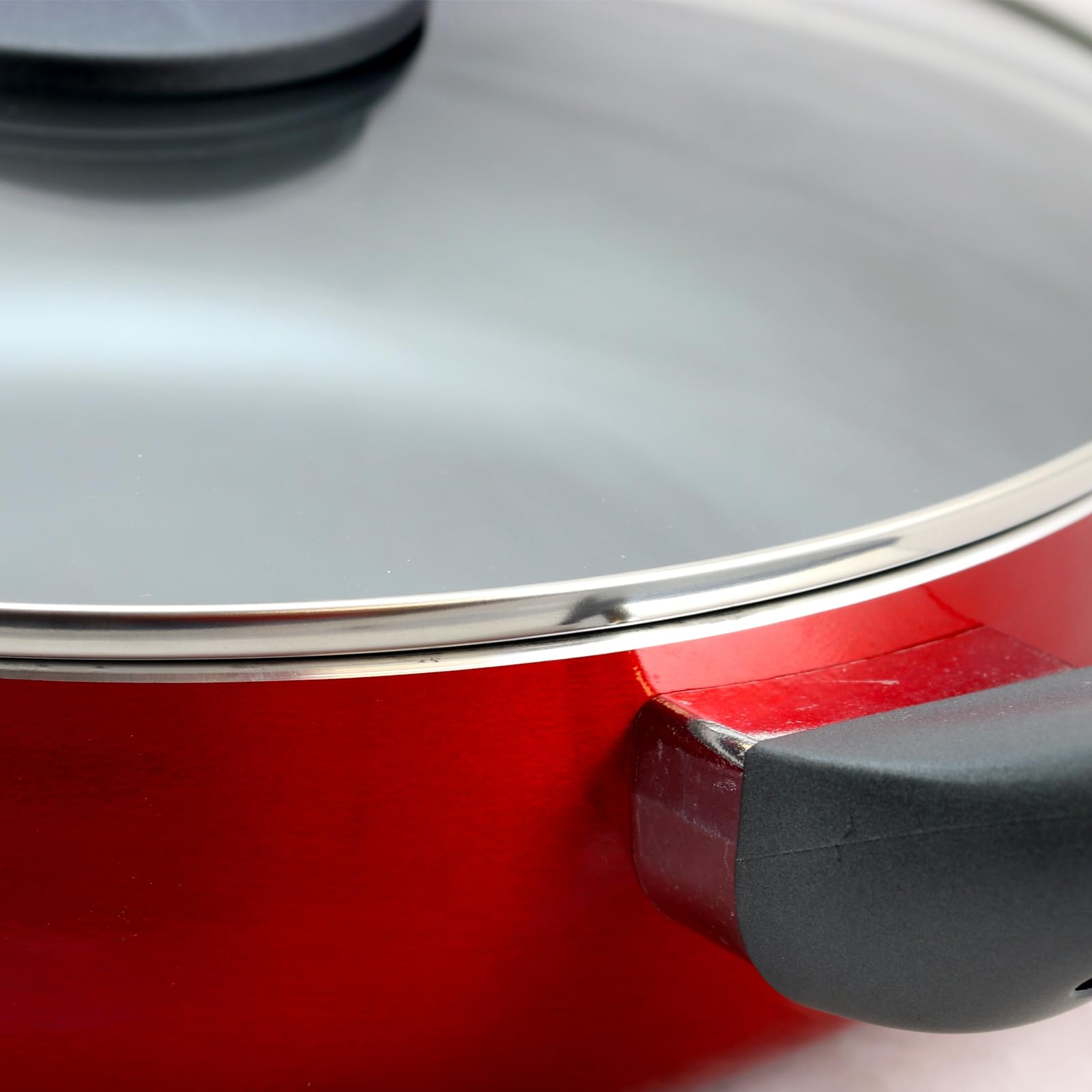 Oster Herscher Non-Stick Aluminum Saute Lid, Tanslucent, 3.5 QT Sauce Pan, Translucent Red