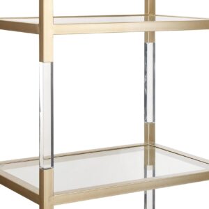 Deco 79 Metal Minimalistic 5 Tier Shelving Unit with Clear Glass Shelves and Acrylic Legs, 22" x 15" x 69", Gold