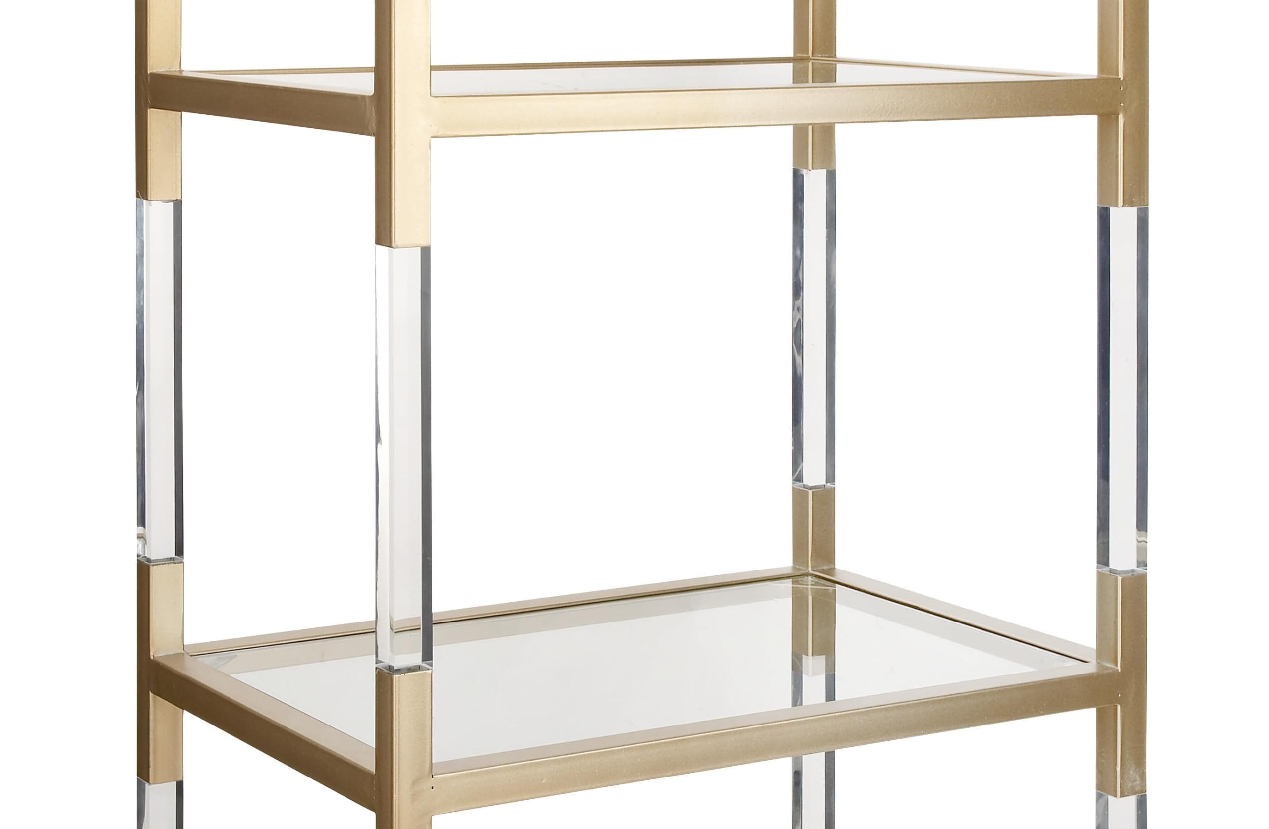 Deco 79 Metal Minimalistic 5 Tier Shelving Unit with Clear Glass Shelves and Acrylic Legs, 22" x 15" x 69", Gold