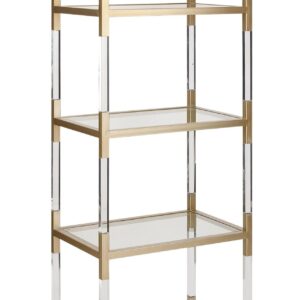 Deco 79 Metal Minimalistic 5 Tier Shelving Unit with Clear Glass Shelves and Acrylic Legs, 22" x 15" x 69", Gold