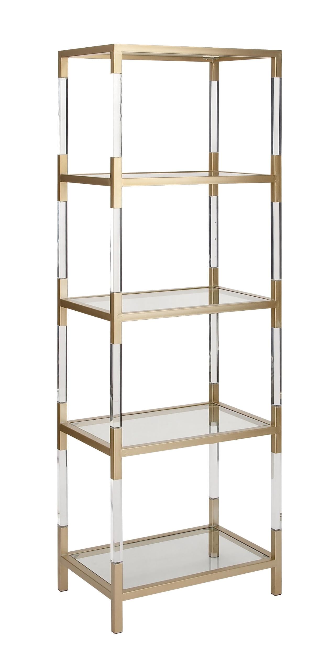 Deco 79 Metal Minimalistic 5 Tier Shelving Unit with Clear Glass Shelves and Acrylic Legs, 22" x 15" x 69", Gold