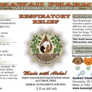 HawaiiPharm Respiratory Relief, Veterinary Natural Alcohol-Free Liquid Extract, Pet Herbal Supplement 2 oz