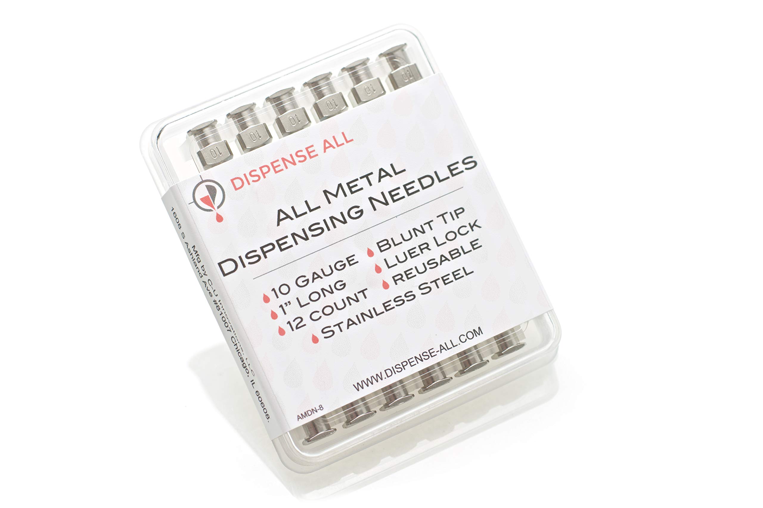 Dispense All - 12 Pack - 10 Gauge 1 Inch All Metal Blunt Tipped Dispensing Needle, Stainless Steel, Luer Lock | Refill Cartridges and Transfer Viscous Liquids Oils Glycerin Distillate Epoxy Adhesive