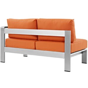 Modway Shore Aluminum Outdoor Patio Right Arm Loveseat in Silver Orange