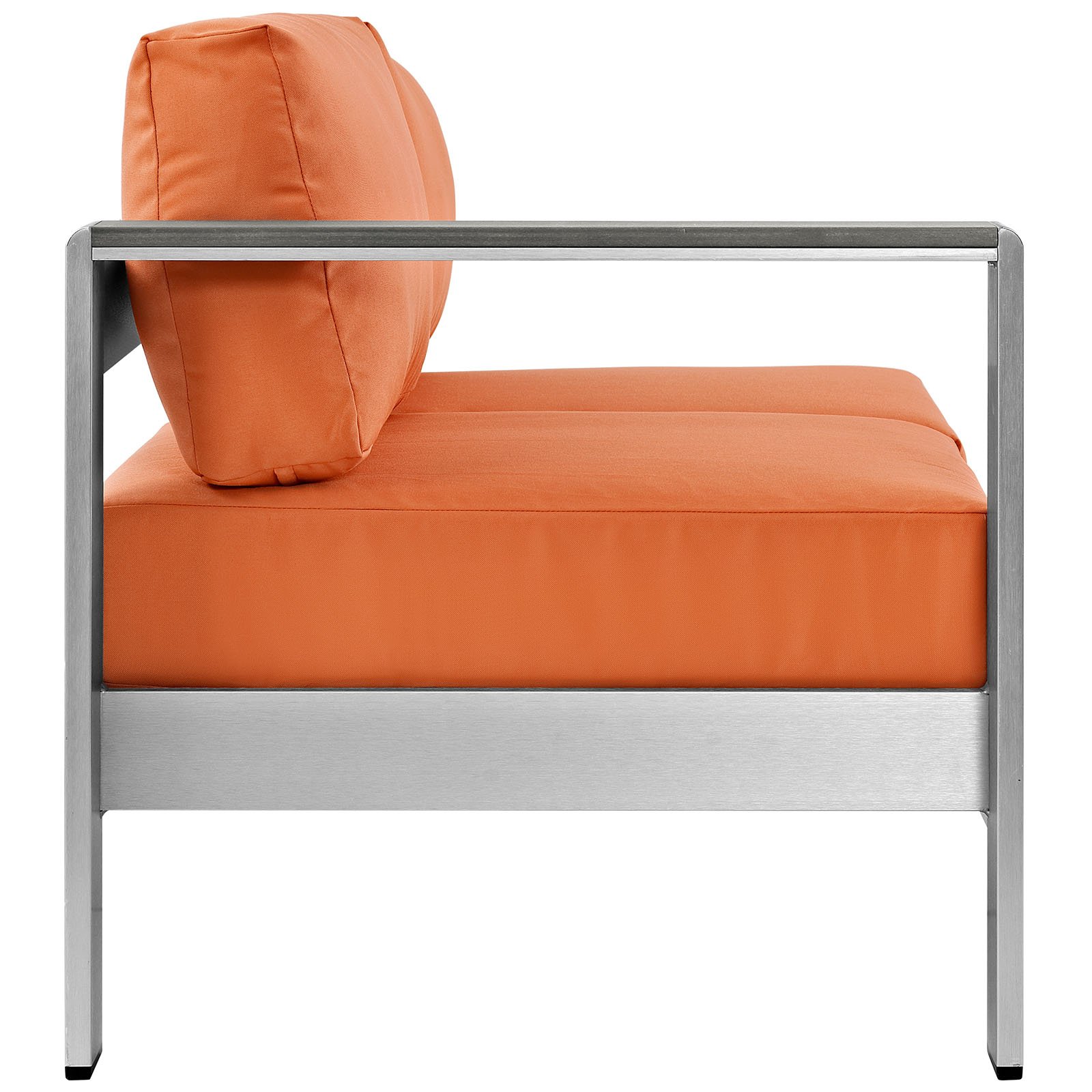 Modway Shore Aluminum Outdoor Patio Left Arm Loveseat in Silver Orange