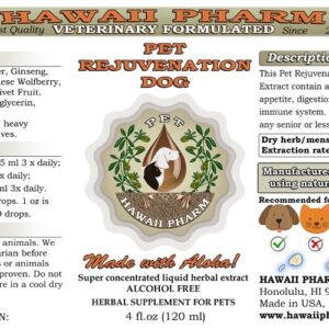 HawaiiPharm Pet Rejuvenation-Dog, Veterinary Natural Alcohol-Free Liquid Extract, Pet Herbal Supplement 4 oz