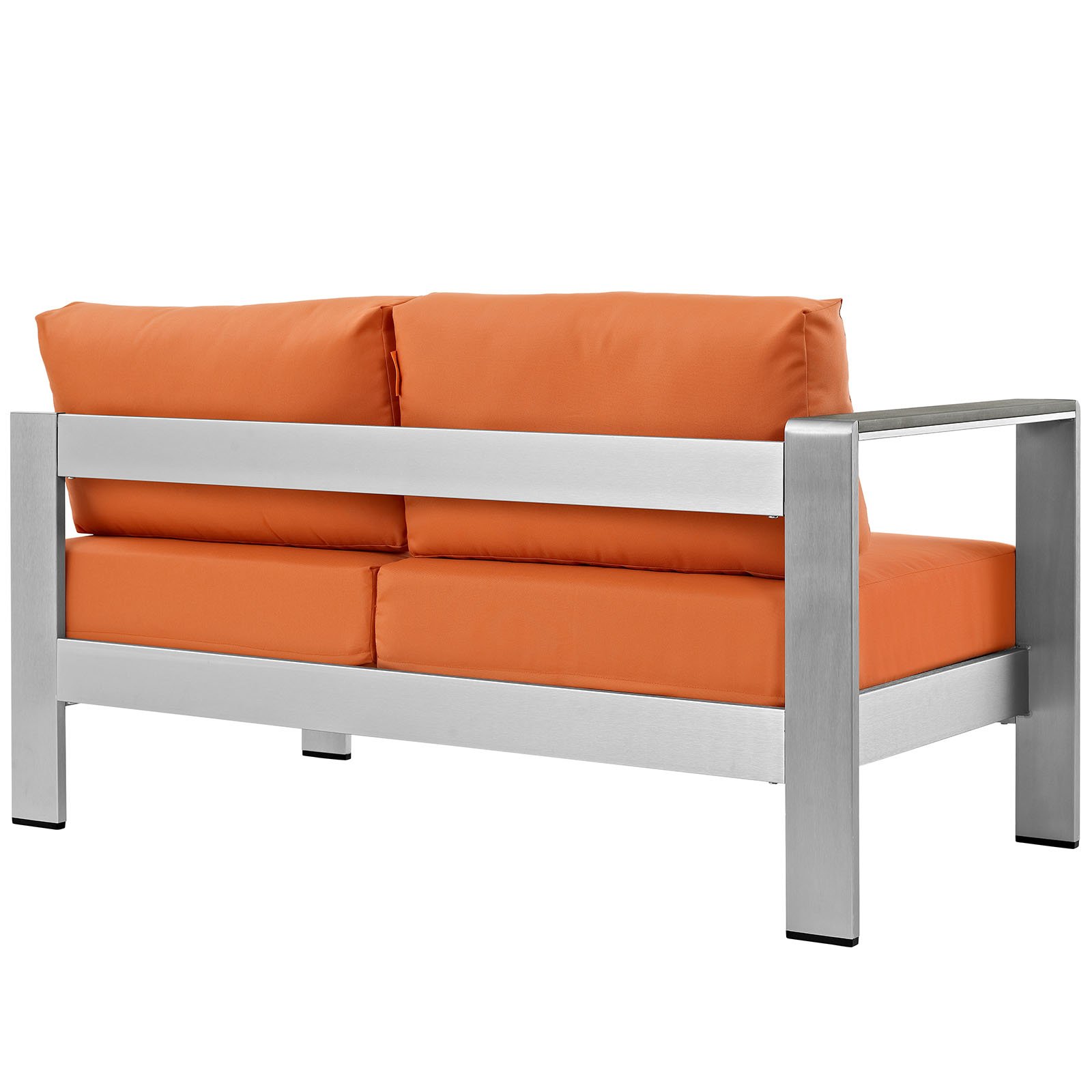 Modway Shore Aluminum Outdoor Patio Left Arm Loveseat in Silver Orange