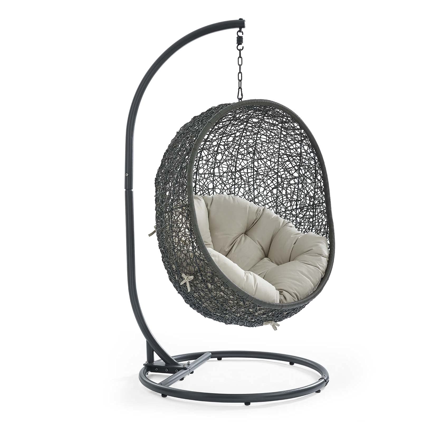 Modway EEI-2273-GRY-BEI Hide Wicker Rattan Outdoor Patio Porch Lounge Egg Set, Swing Chair with Stand, Beige