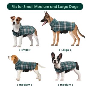 Kuoser Warm Dog Coat, Reversible Dog Jacket Waterproof Dog Winter Coat British Style Plaid Dog Clothes Pet Dog Cold Weather Coats Cozy Snow Jacket Vest for Small Medium Large Dogs Green S