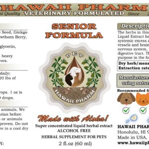 HawaiiPharm Senior Formula, Veterinary Natural Alcohol-Free Liquid Extract, Pet Herbal Supplement 2 oz