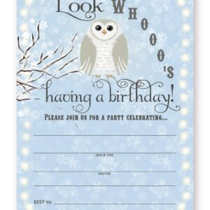 POP parties Snowy Owl Birthday Party Invitations - Blue - 10 Invitations 10 Envelopes