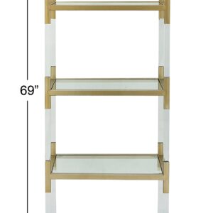 Deco 79 Metal Minimalistic 5 Tier Shelving Unit with Clear Glass Shelves and Acrylic Legs, 22" x 15" x 69", Gold