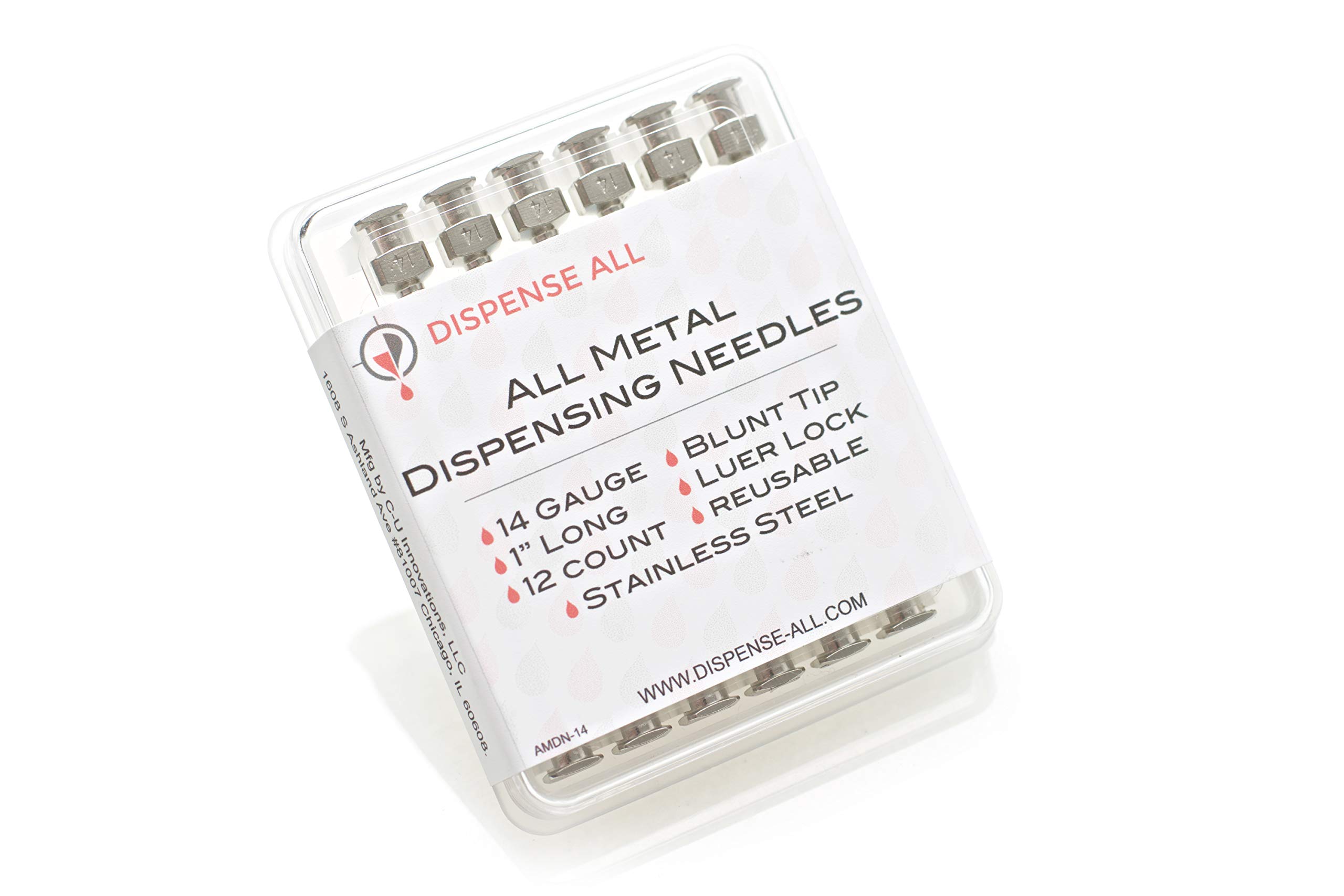 Dispense All - 12 Pack - 14 Gauge 1 Inch All Metal Blunt Tipped Dispensing Needle, Stainless Steel, Luer Lock | Refill Cartridges and Transfer Viscous Liquids Oils Glycerin Distillate Epoxy Adhesive