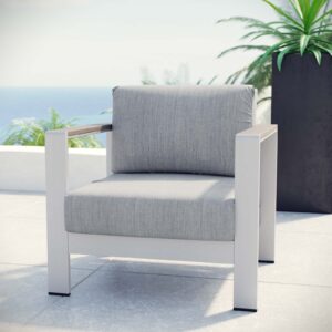 Modway Shore Aluminum Outdoor Patio Armchair in Silver Gray