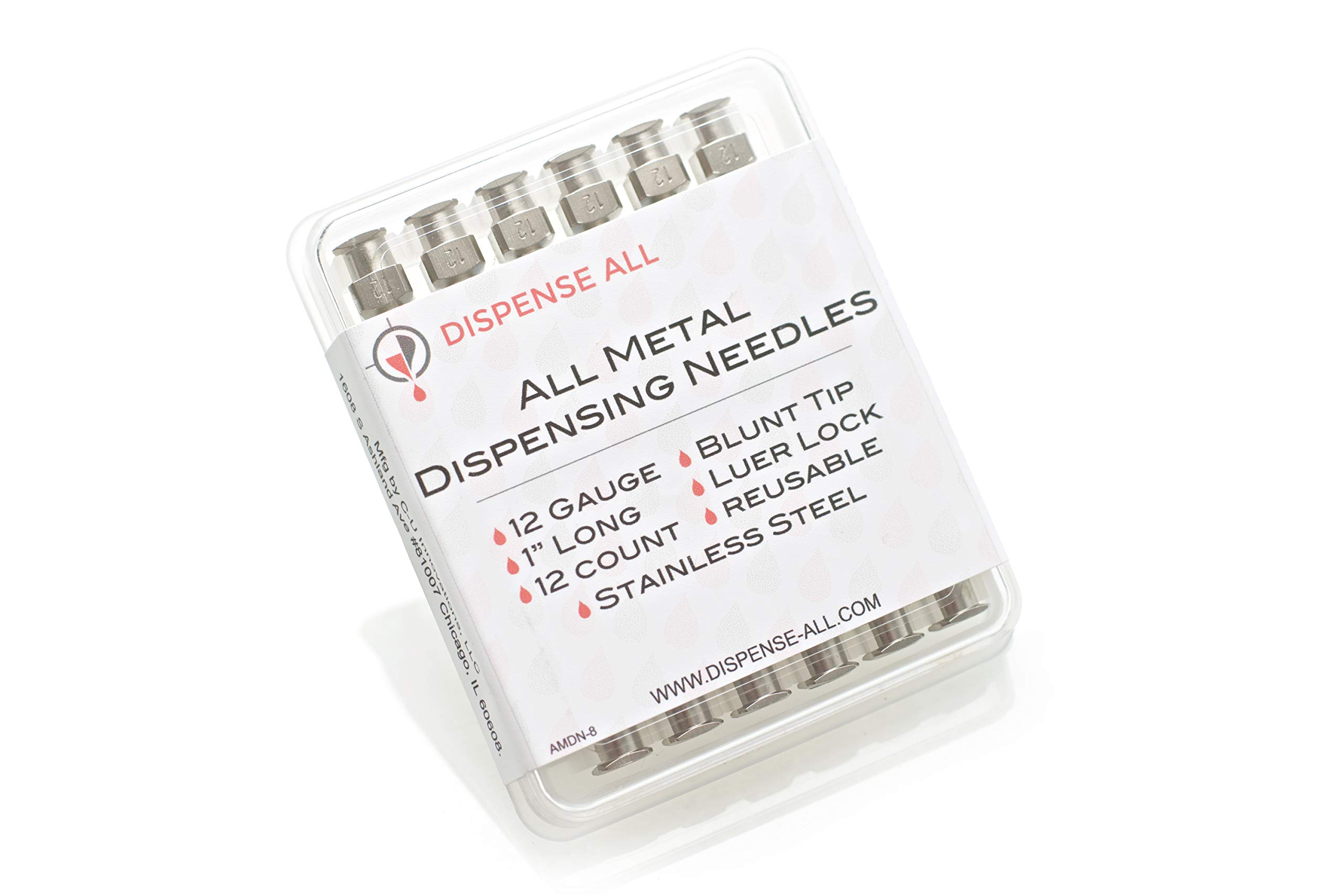 Dispense All - 12 Pack - 12 Gauge 1 Inch All Metal Blunt Tipped Dispensing Needle, Stainless Steel, Luer Lock | Refill Cartridges and Transfer Viscous Liquids Oils Glycerin Distillate Epoxy Adhesive