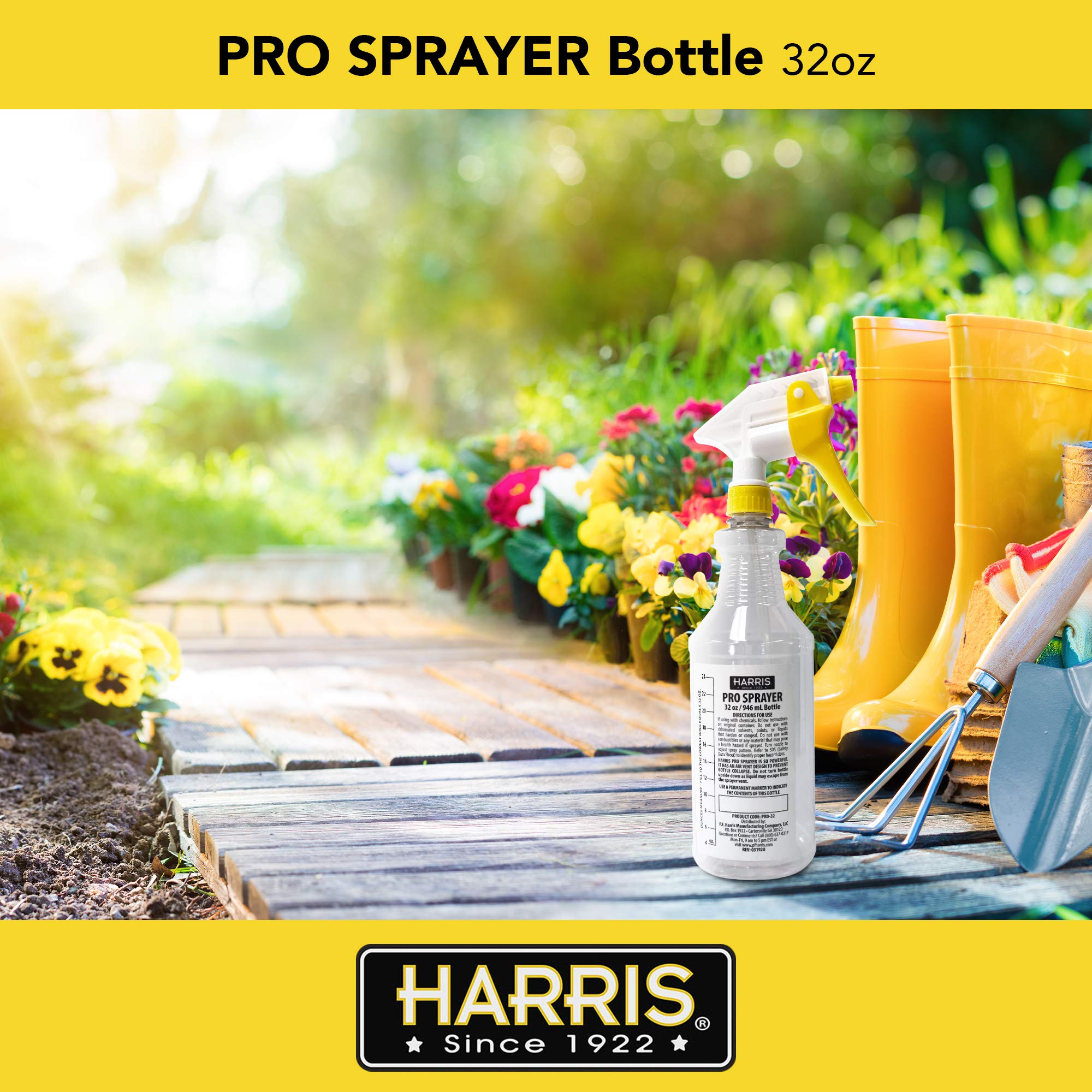 HARRIS Professional Spray Bottle 32oz (12-Pack), All-Purpose with Clear Finish, Pressurized Sprayer, Adjustable Nozzle and Measurements