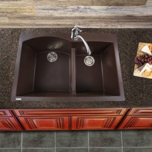 Plymouth 33" x 22" Double Bowl Dual Mount Granite Composite Kitchen Sink Finish: Brown