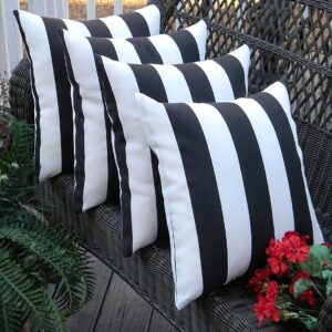 RSH Decor: Square Throw Pillows Set of 4 | 17” x 17” | All-Weather Spun Fabric | Water and Fade-Resistant | Outdoor Accent Pillows for Patio Furniture | Black & White Stripe