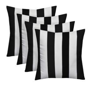 rsh decor: square throw pillows set of 4 | 17” x 17” | all-weather spun fabric | water and fade-resistant | outdoor accent pillows for patio furniture | black & white stripe