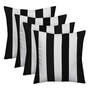 RSH Decor: Square Throw Pillows Set of 4 | 17” x 17” | All-Weather Spun Fabric | Water and Fade-Resistant | Outdoor Accent Pillows for Patio Furniture | Black & White Stripe