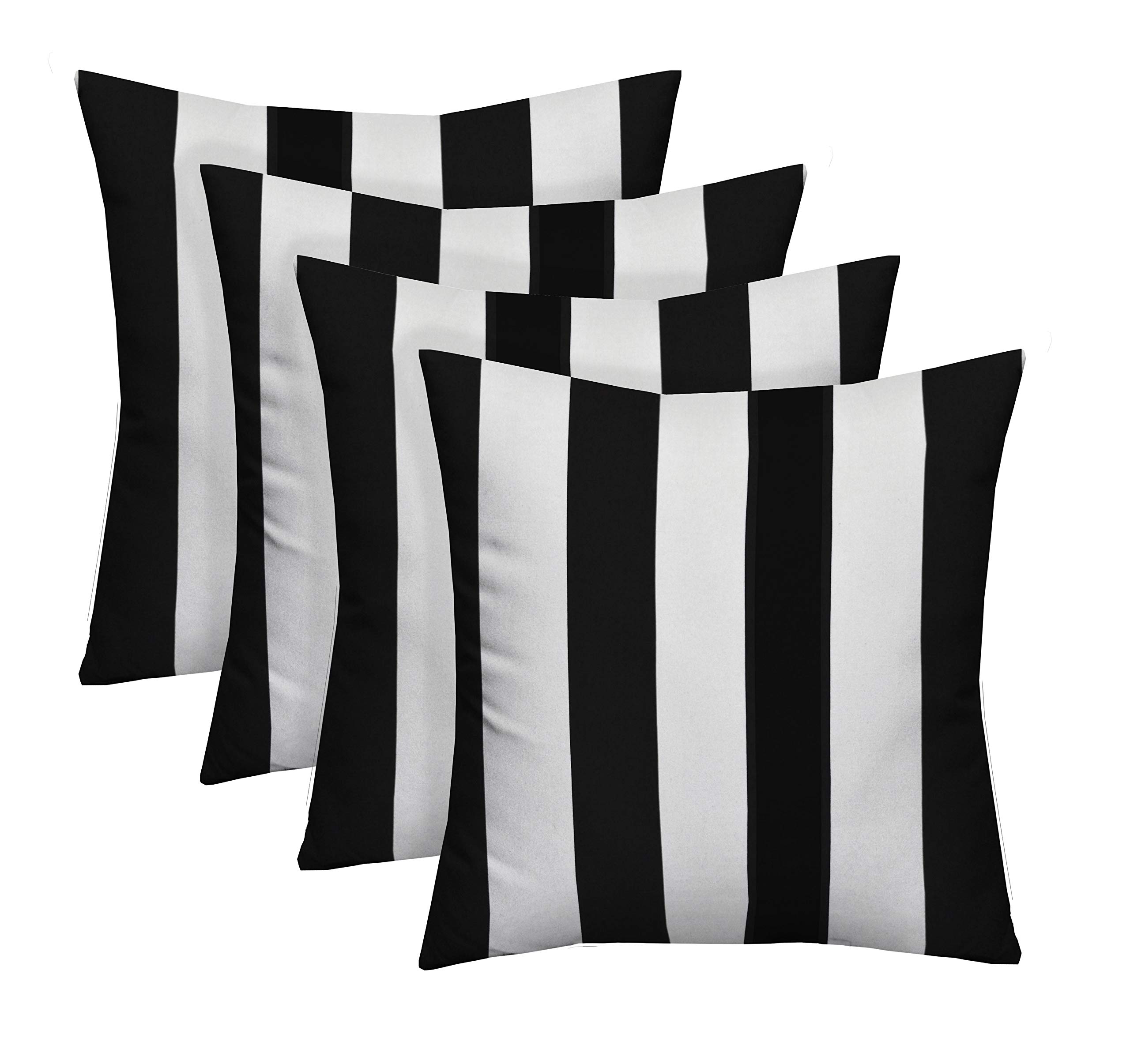 RSH Decor: Square Throw Pillows Set of 4 | 17” x 17” | All-Weather Spun Fabric | Water and Fade-Resistant | Outdoor Accent Pillows for Patio Furniture | Black & White Stripe