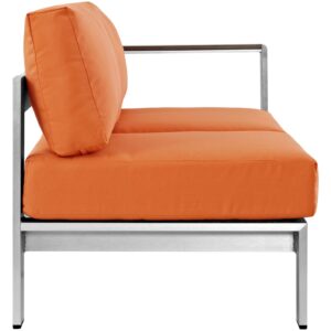 Modway Shore Aluminum Outdoor Patio Right Arm Loveseat in Silver Orange