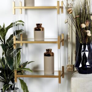 Deco 79 Metal Minimalistic 5 Tier Shelving Unit with Clear Glass Shelves and Acrylic Legs, 22" x 15" x 69", Gold