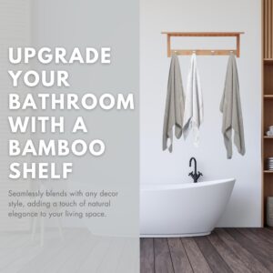 ToiletTree Products 100% Bamboo Wooden Natural Shelf with 4 Stainless Steel Hooks