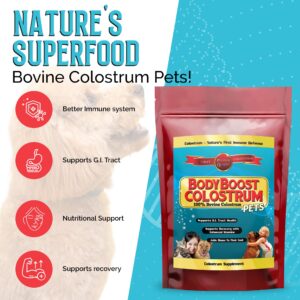 BodyBoost Bovine Colostrum for Dogs and Cats, Organic Immune Support Supplement for Allergy and Itch Relief, Grass Fed Colostrum Powder for Pets, Dog Gut Health, All Ages, 8 oz