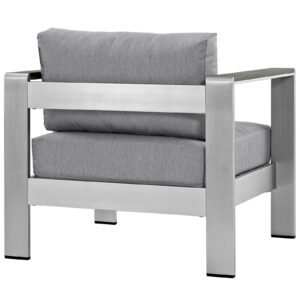 Modway Shore Aluminum Outdoor Patio Armchair in Silver Gray