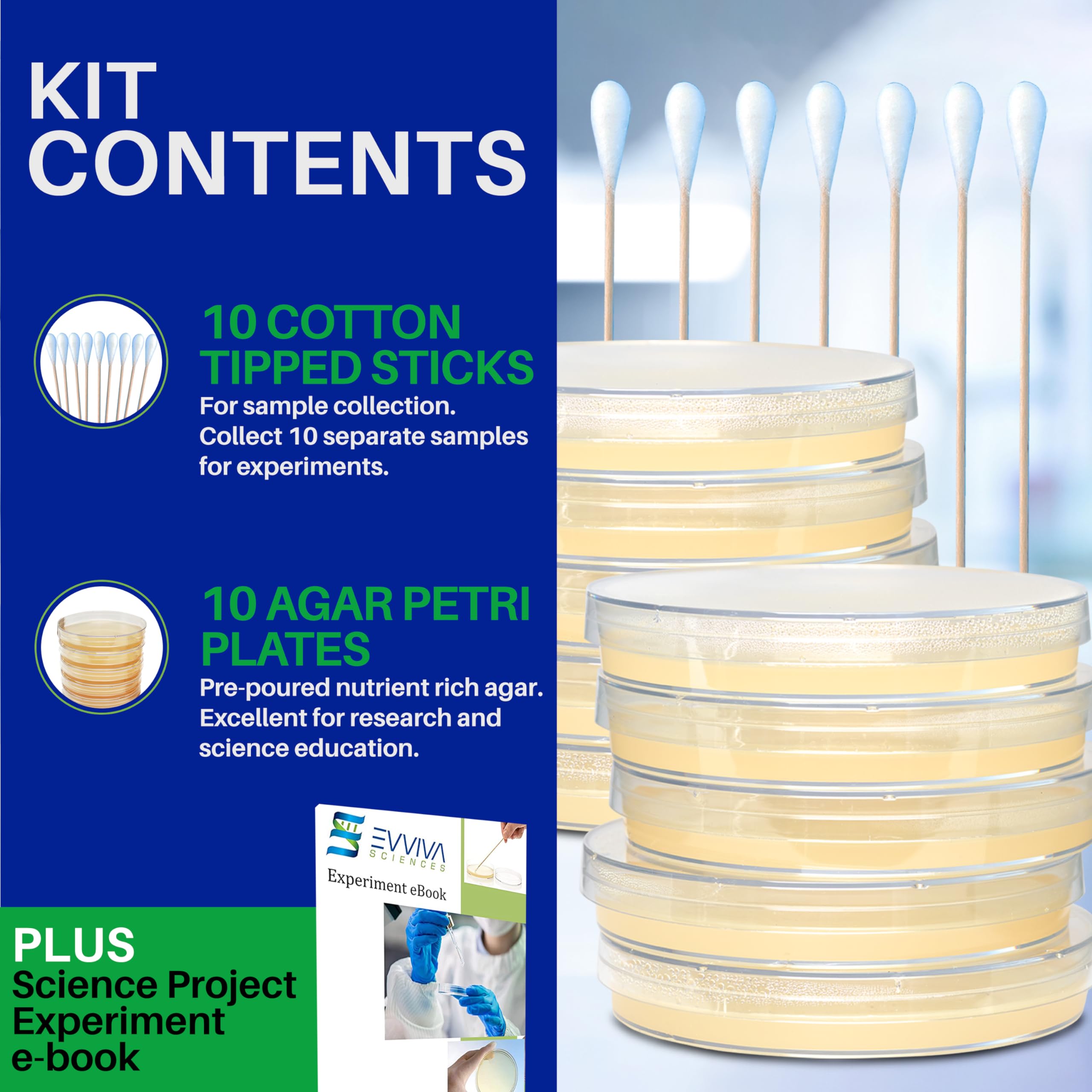 Evviva Sciences Nutrient Agar Petri Dishes Science Project Kit, Pre-Poured Agar Plates for Science Experiments, with Experiment eBook