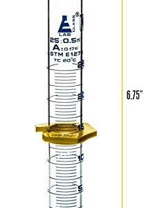 EISCO Graduated Cylinder, 25mL - ASTM, Class A Tolerance ±0.17mL - Protective Collar, Hexagonal Base - Blue Graduations - Borosilicate 3.3 Glass