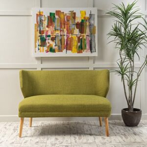 christopher knight home gdfstudio dumont mid-century modern fabric settee, green and natural