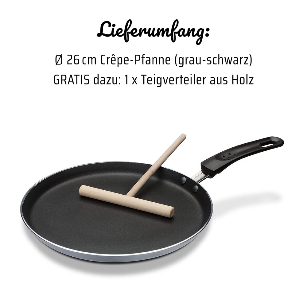 GSW Stahlwaren GmbH Crepe Pan with Spatula, Grey/Black, 26 x 2 cm, 0.7 Litre