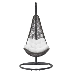 Modway Abate Wicker Rattan Outdoor Patio Porch Lounge Swing Chair Set with Stand in Gray White