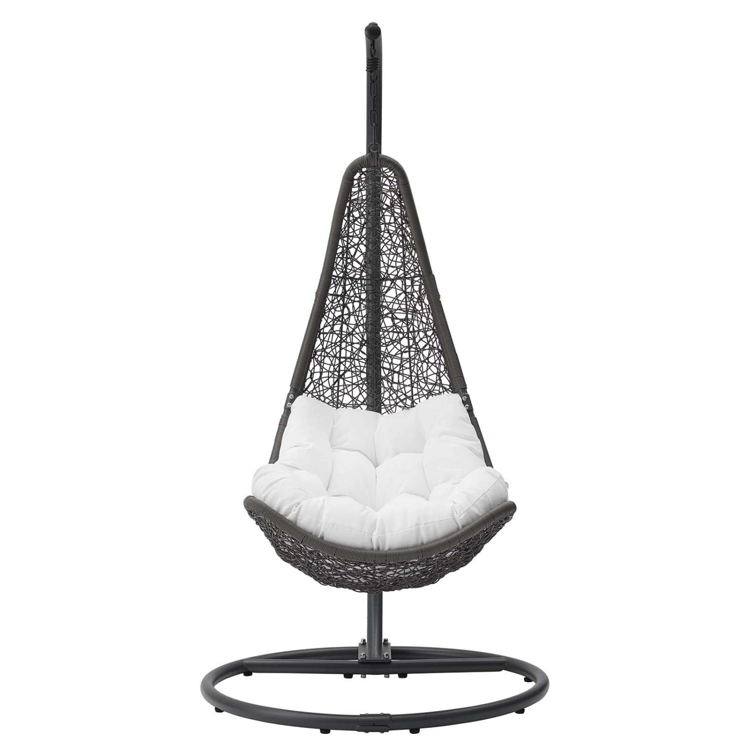 Modway Abate Wicker Rattan Outdoor Patio Porch Lounge Swing Chair Set with Stand in Gray White