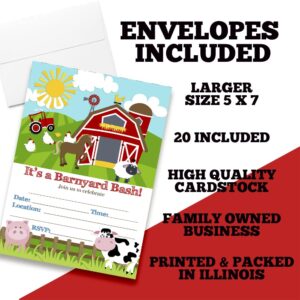 Barnyard Bash Farm and Barn Themed Birthday Party Invitations, 20 5x7 Fill In Cards with Twenty White Envelopes by AmandaCreation