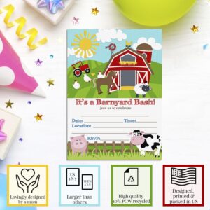 Barnyard Bash Farm and Barn Themed Birthday Party Invitations, 20 5x7 Fill In Cards with Twenty White Envelopes by AmandaCreation