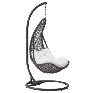 modway abate wicker rattan outdoor patio porch lounge swing chair set with stand in gray white