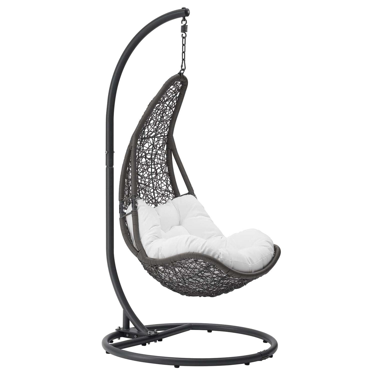 Modway Abate Wicker Rattan Outdoor Patio Porch Lounge Swing Chair Set with Stand in Gray White