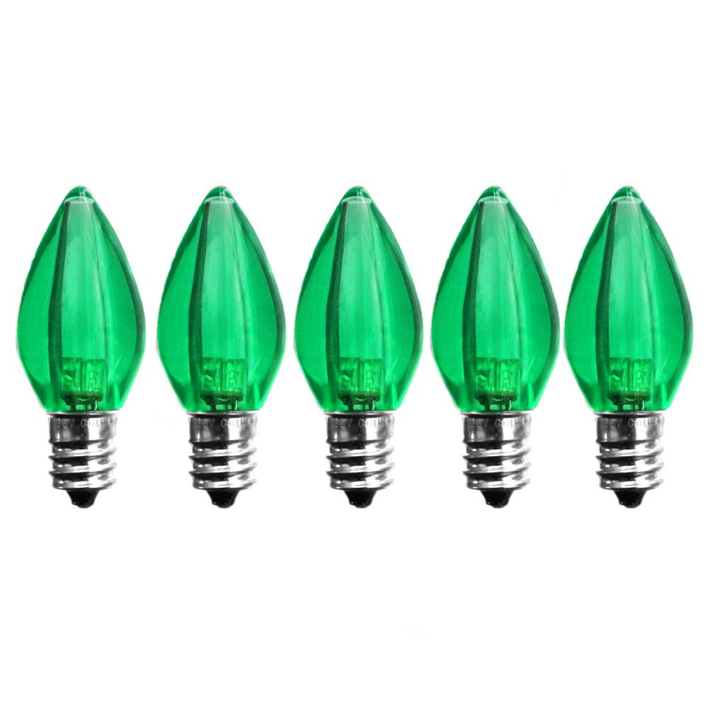 EZLS C7 Green LED Bulbs - 5 Pack Smooth Lens Green Transparent C7 Replacement Bulbs