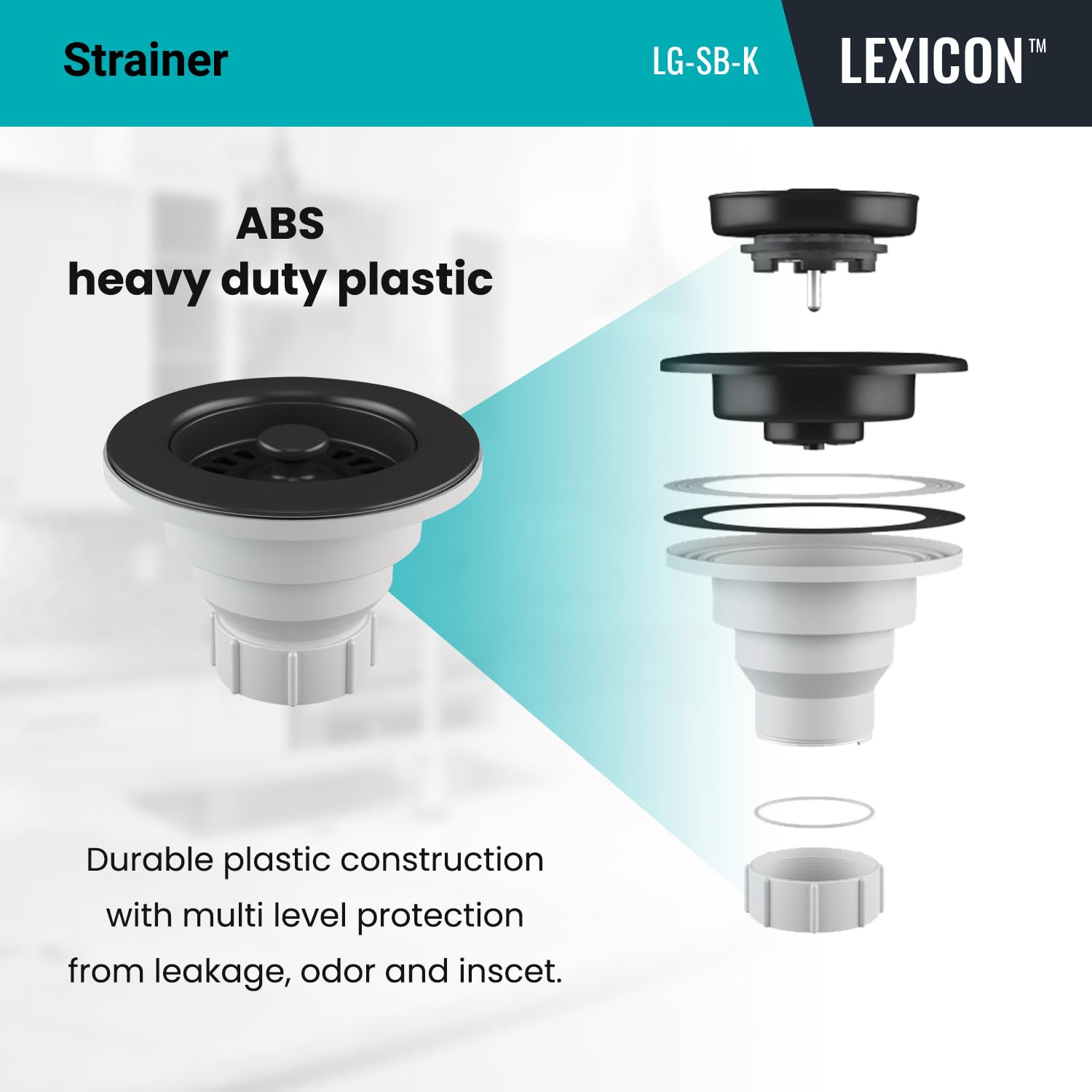 Lexicon Quartz Kitchen Sink Strainer with Decorative Matte Black Finish, Fits 3.5 Inch Drain Hole LG-SB-K