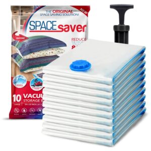 spacesaver vacuum storage bags large 10-pack - vacuum seal bags for clothing, comforters, blankets, and bedding - 32 x 24 inch space saver bags for travel and home organization with hand pump included