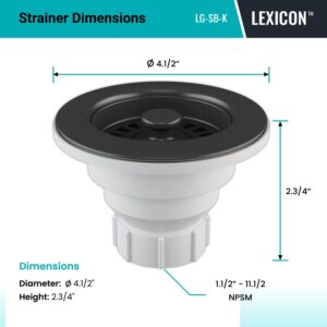 Lexicon Quartz Kitchen Sink Strainer with Decorative Matte Black Finish, Fits 3.5 Inch Drain Hole LG-SB-K